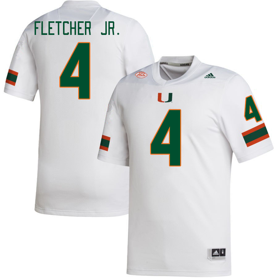 Men #4 Mark Fletcher Jr. Miami Hurricanes College Football Jerseys Stitched-White